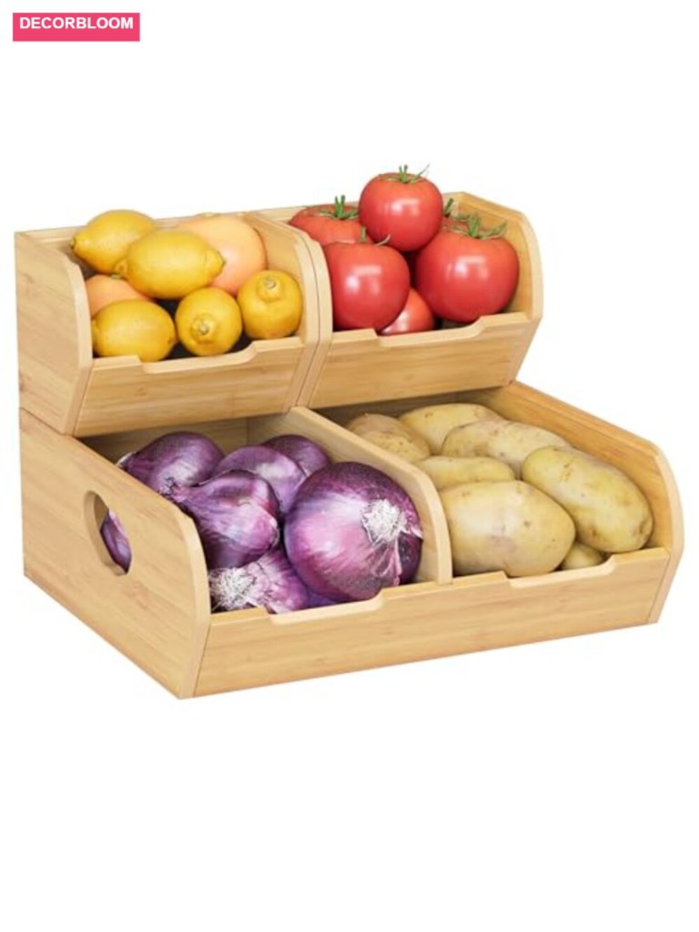 Bamboo Potato Onion Storage Bin 3 Pack Stackable Produce Basket